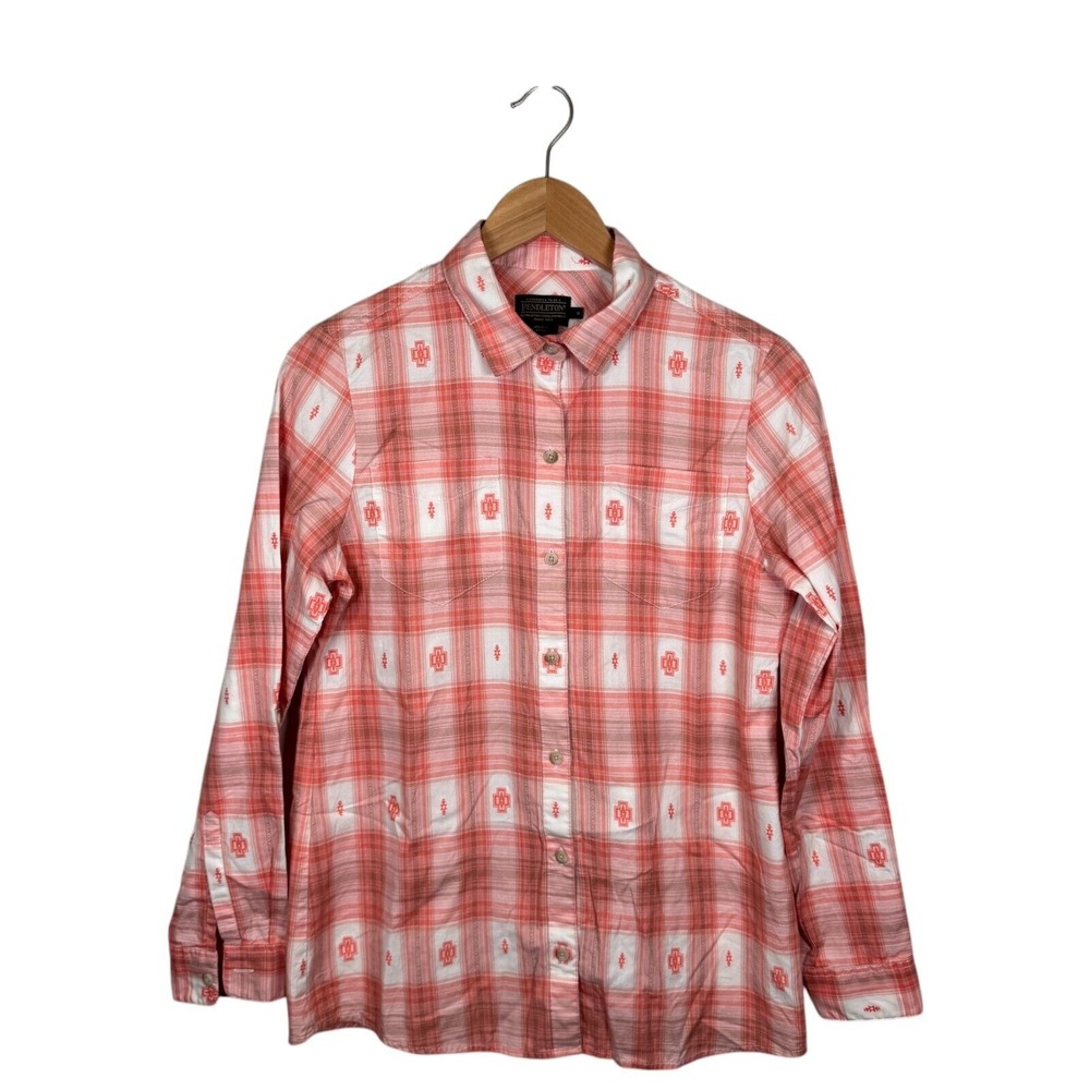Pendleton Woolen Mills Western Shirt Women Size Small Orange Aztec‎ Blouse Top